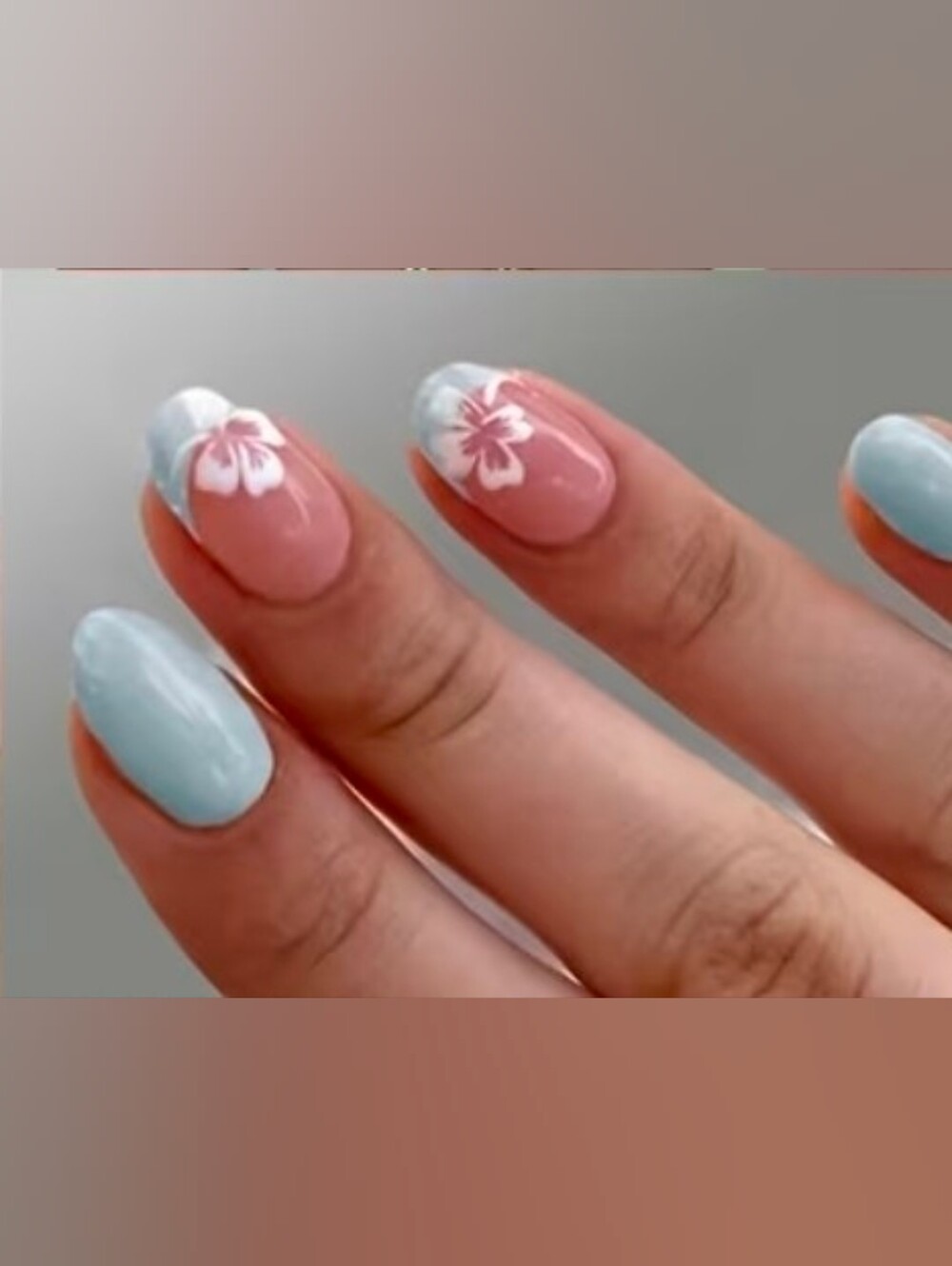 Blue Floral French Tip Press On Nails